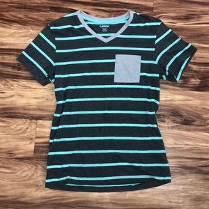 Striped Gray and Teal Shirt